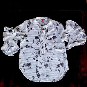 White with black floral print top